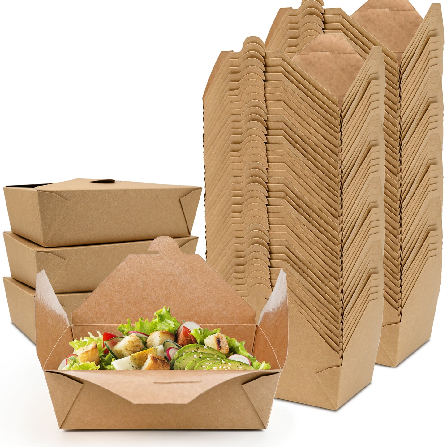 EcoDispose #3 71 oz Kraft Paper Fold To Go Containers, Microwaveable Leak and Grease Proof Take Out Boxes for Lunch,Leftover and Restaurant