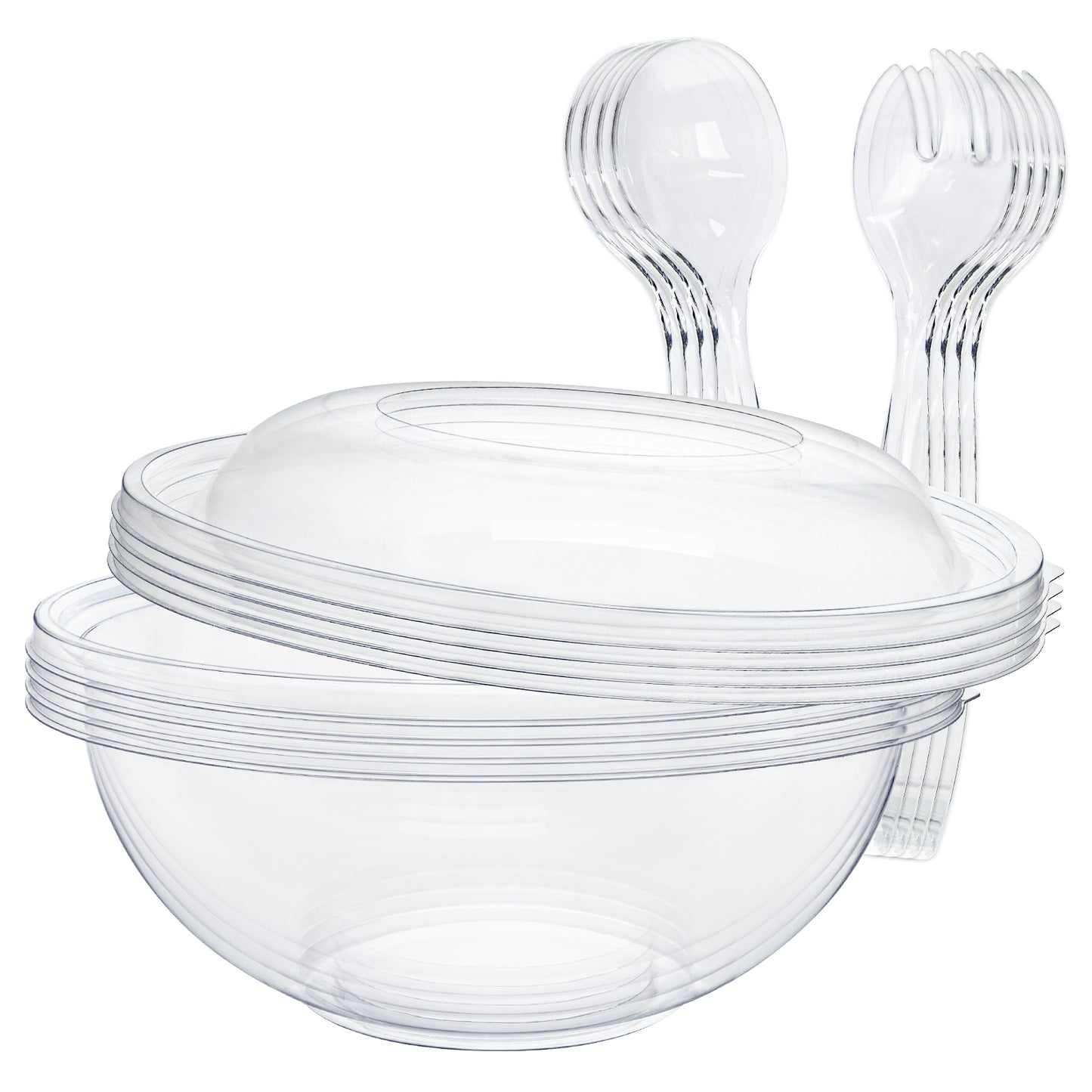 EcoDispose Clear Plastic Serving Salad Bowl Sets, 160 Oz 16PCS in 4 SETS - Round Large Disposable Bowls