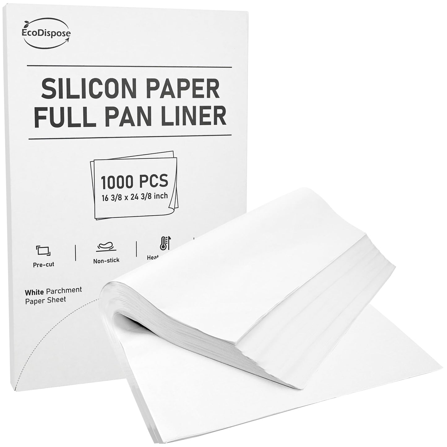 EcoDispose 1000 Pcs, 16-3/8" x 24-3/8" Non-Stick Precut Parchment Paper Baking Sheets Full Pan liner for Bake
