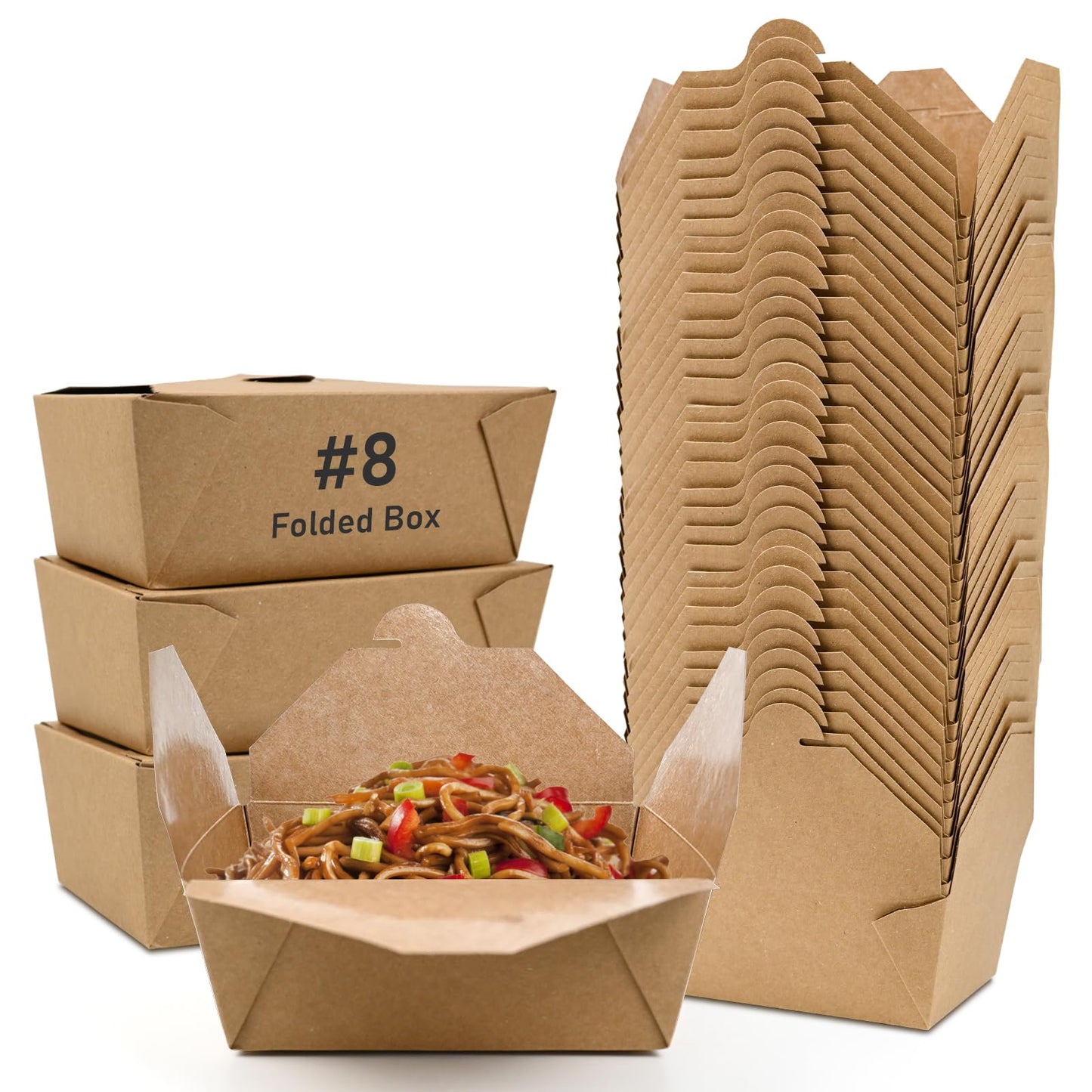 EcoDispose 45 oz Kraft Paper Fold To Go Containers, Microwaveable Leak and Grease Proof Take Out Boxes for Lunch,Leftover and Restaurant