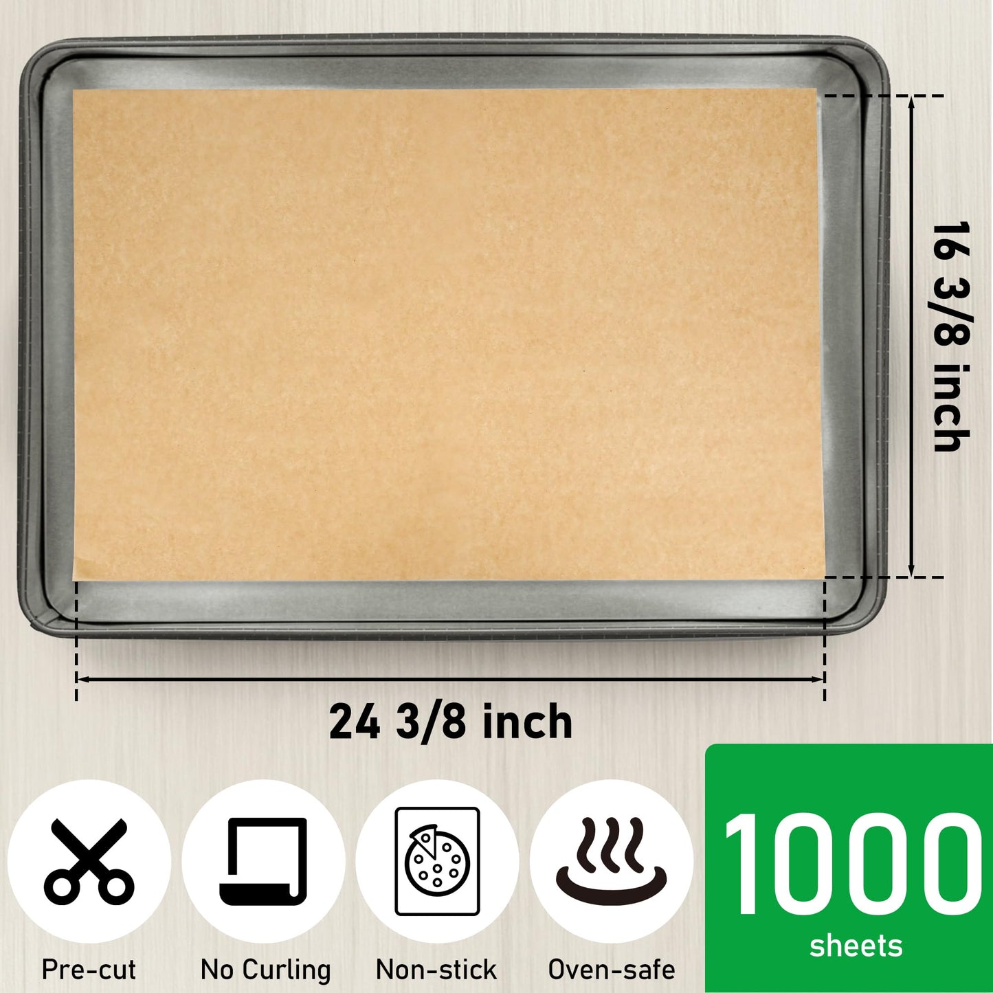 EcoDispose 1000 Pcs, 16-3/8" x 24-3/8" Non-Stick Precut Parchment Paper Baking Sheets Full Pan liner for Bake