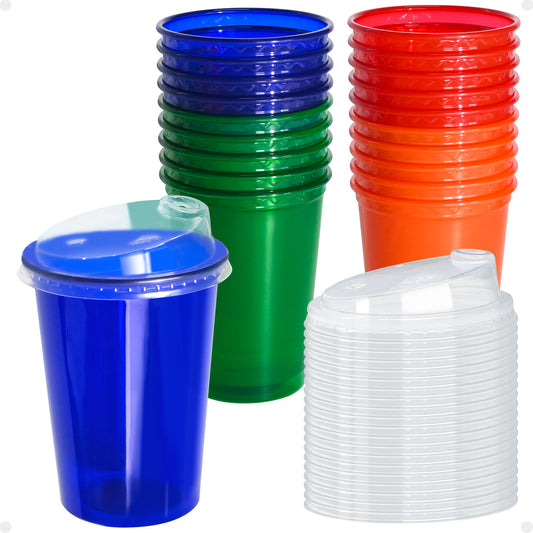 EcoDispose 12 Oz Kids Sippy Cups, 20 Count Spill Proof Reusable Cups, BPA-Free, 4 Colours Assorted Perfect for Party