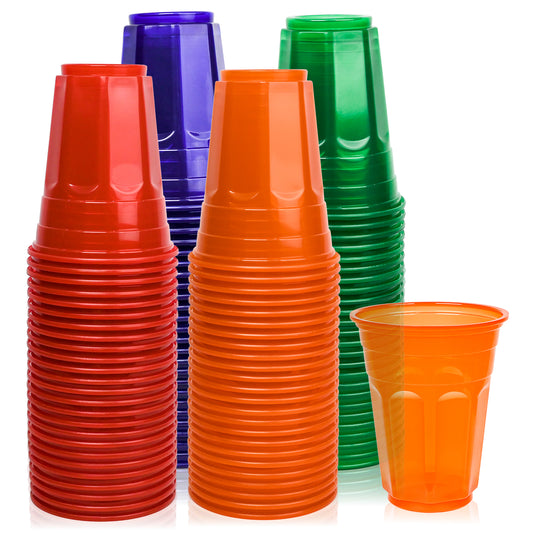 EcoDispose 16 Oz Plastic Cups, 4 Colours Assorted 100 Count Spill Proof Reusable Cups, BPA-Free, Perfect for Party
