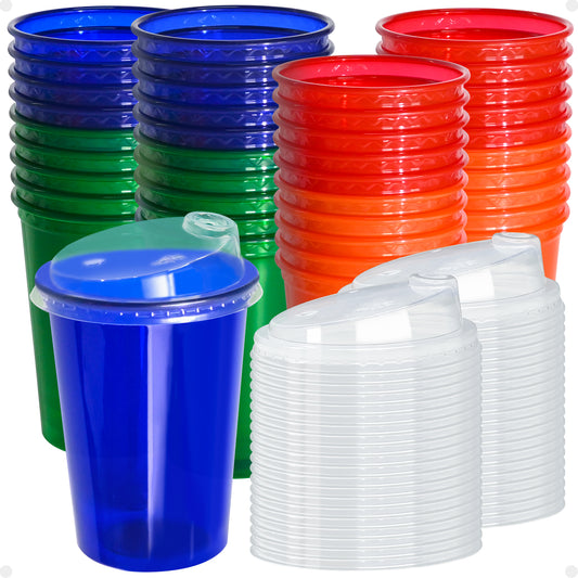 EcoDispose 12 Oz Kids Sippy Cups, 20 Count Spill Proof Reusable Cups, BPA-Free, 4 Colours Assorted Perfect for Party