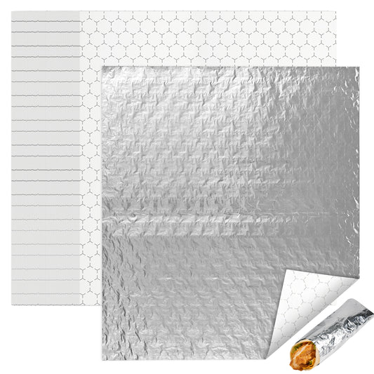 EcoDispose 14” x 16” Pre-Cut Insulated Foil Sandwich Wrap Sheets Grease-Resistant for Hot Food