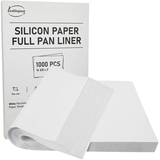 EcoDispose 16-3/8" x 24-3/8" White Non-Stick Precut Parchment Paper Baking Sheets Full Pan liner for Bake
