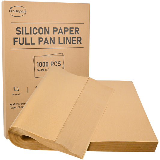 EcoDispose 16-3/8" x 24-3/8" Unbleached Non-Stick Precut Parchment Paper Baking Sheets Full Pan liner for Bake