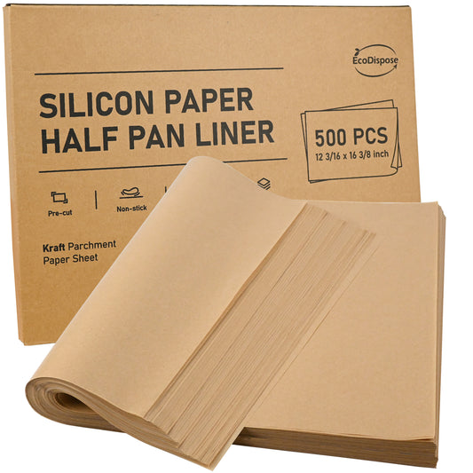 EcoDispose 12-3/16" x 16-3/8"  Unbleached Non-Stick Precut Parchment Paper Baking Sheets Half Pan liner for Bake