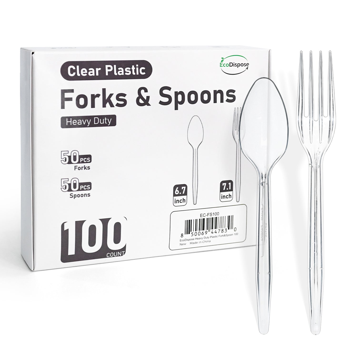 EcoDispose 100 Count Plastic Silverware, Heavy Duty Plastic 50 Forks & 50 Spoons Disposable Utensils Cutlery Set for Party Supplies