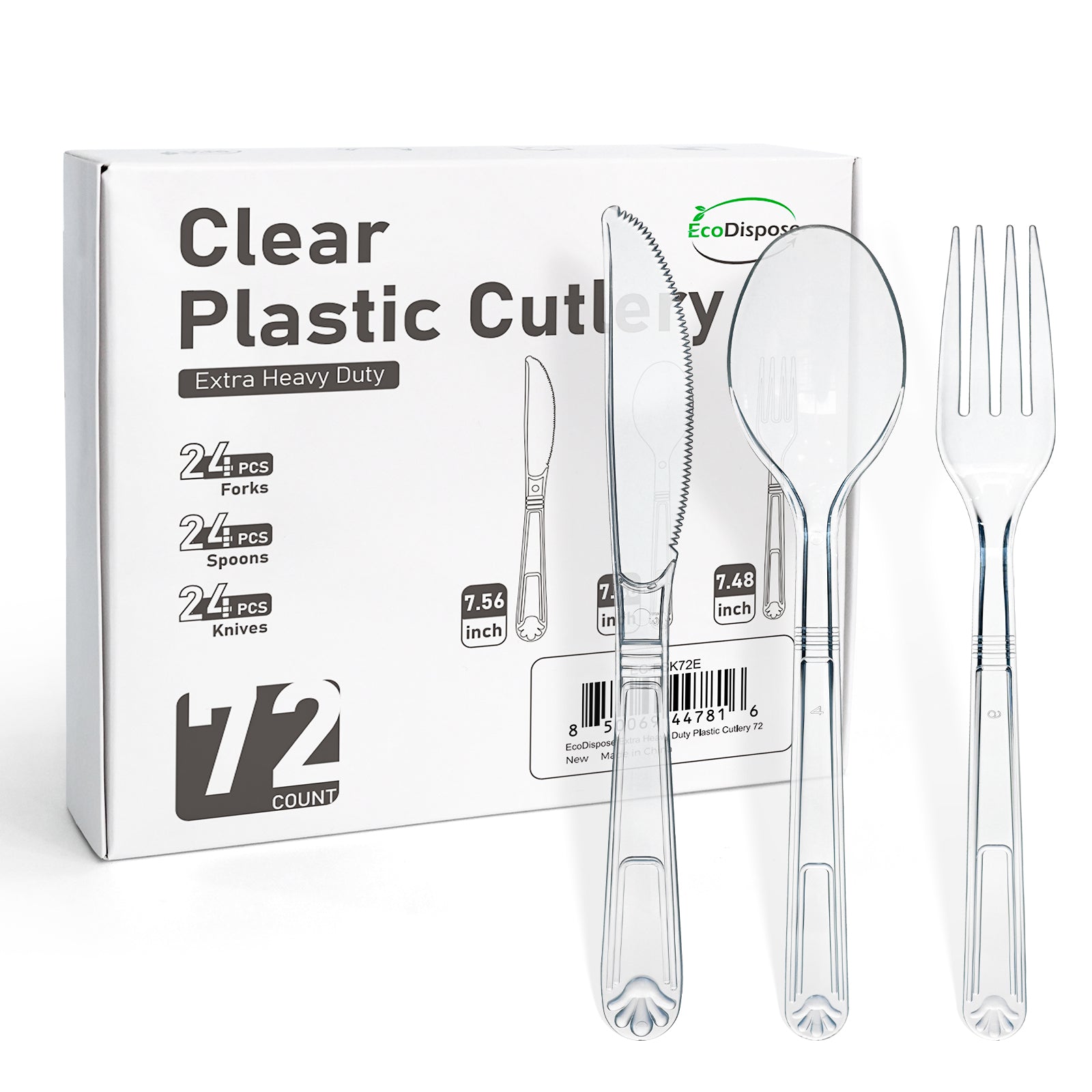 Ecodispose 72 Pcs Extra Heavy Duty Plastic Silverware Set, Disposable Utensils includes 24 Knives, 24 Forks and 24 Spoons