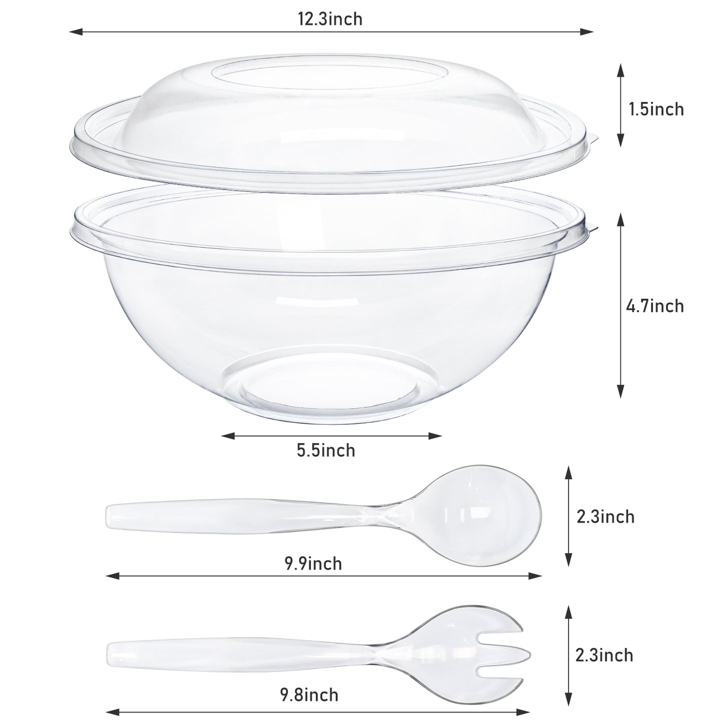 EcoDispose　Clear Plastic Serving Salad Bowl Sets, 160 Oz 16PCS in 4 SETS - Round Large Disposable Bowls