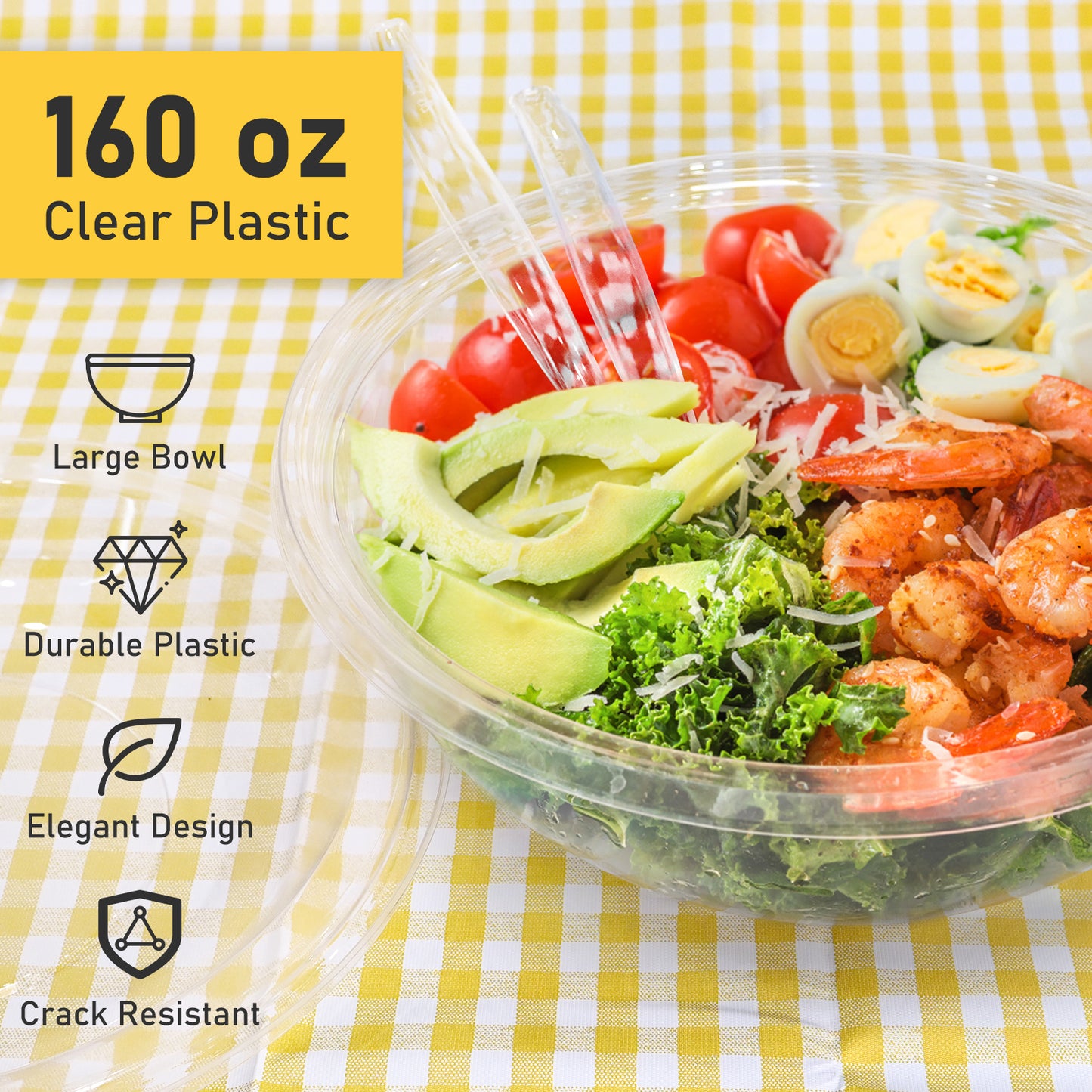 EcoDispose　Clear Plastic Serving Salad Bowl Sets, 160 Oz 16PCS in 4 SETS - Round Large Disposable Bowls