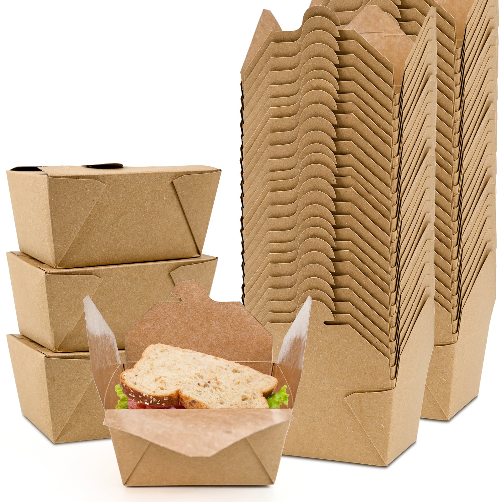EcoDispose 30 oz Kraft Paper Fold To Go Containers, Microwaveable Leak and Grease Proof Take Out Boxes for Lunch,Leftover and Restaurant