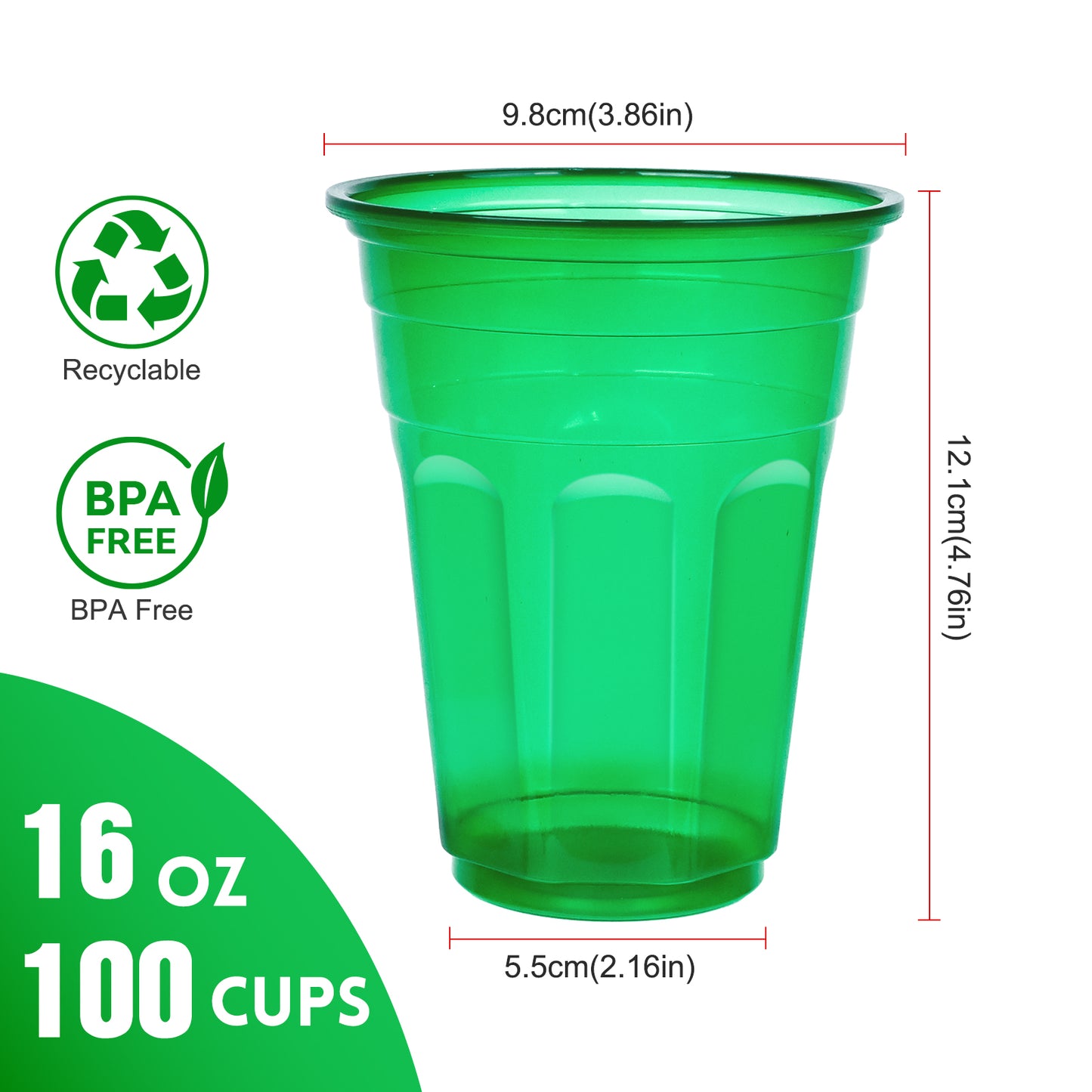EcoDispose 16 Oz Plastic Cups, 4 Colours Assorted 100 Count Spill Proof Reusable Cups, BPA-Free, Perfect for Party