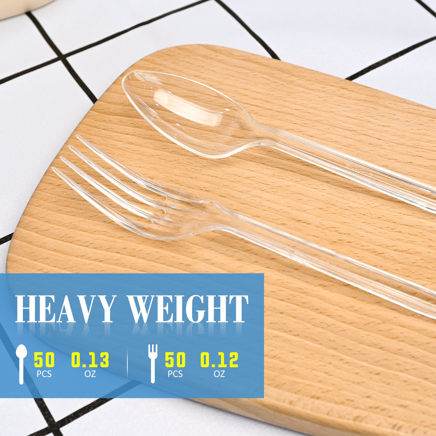 EcoDispose 100 Count Plastic Silverware, Heavy Duty Plastic 50 Forks & 50 Spoons Disposable Utensils Cutlery Set for Party Supplies