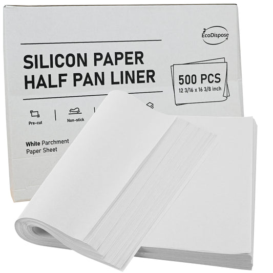 EcoDispose  12-3/16" x 16-3/8" White Non-Stick Precut Parchment Paper Baking Sheets Half Pan liner for Bake