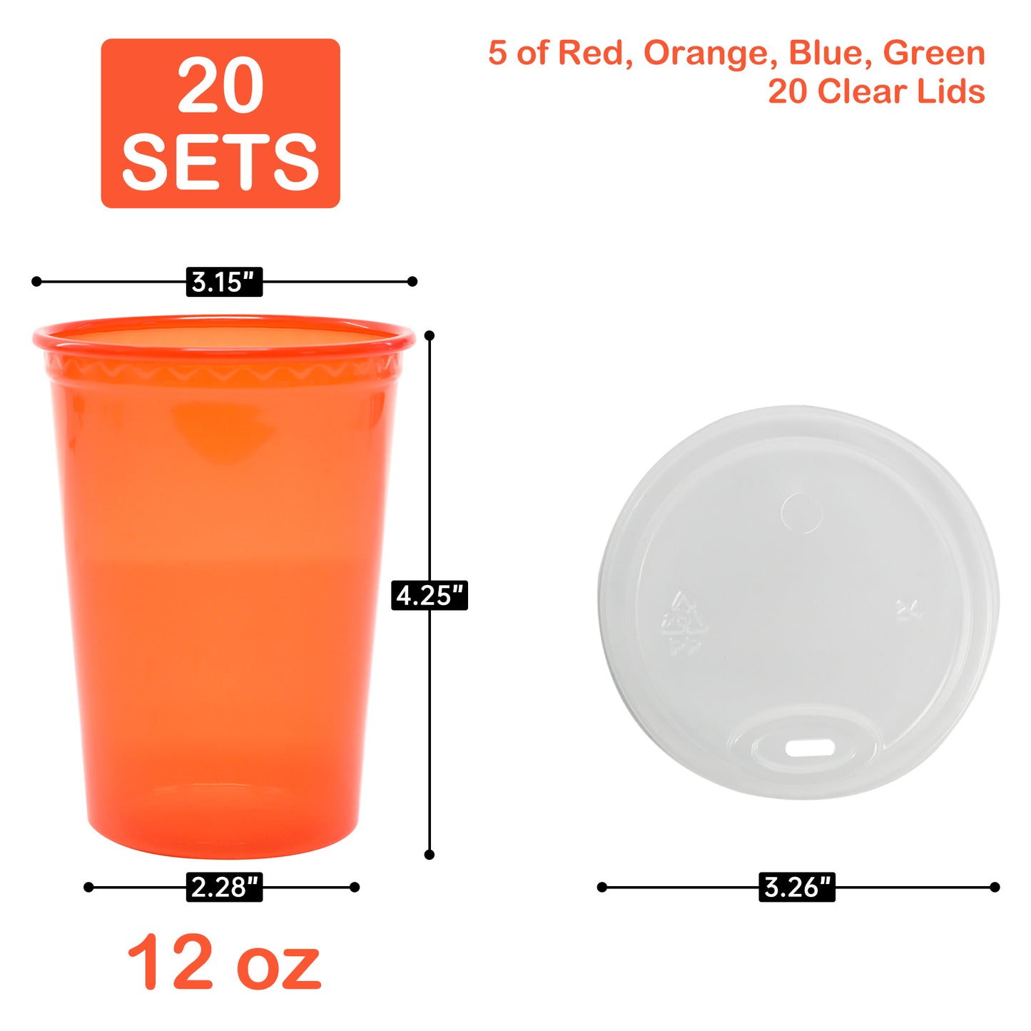 EcoDispose 12 Oz Kids Sippy Cups, 20 Count Spill Proof Reusable Cups, BPA-Free, 4 Colours Assorted Perfect for Party