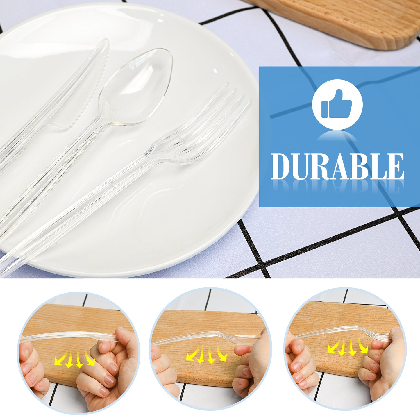 EcoDispose 350 Count Plastic Silverware, Heavy Duty Plastic 200 Forks. 100 Spoons, 50 Knives Disposable Utensils Cutlery Set for Party Supplies