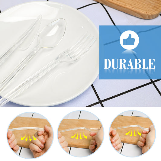 EcoDispose 350 Count Plastic Silverware, Heavy Duty Plastic 200 Forks. 100 Spoons, 50 Knives Disposable Utensils Cutlery Set for Party Supplies