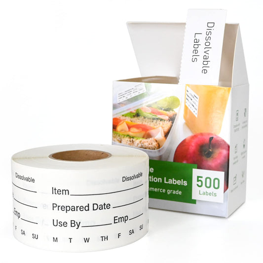 EcoDispose 500 Stickers Dissolvable Food Label 2" x 3" Rotation Label Great use for Containers (Roll of 500)