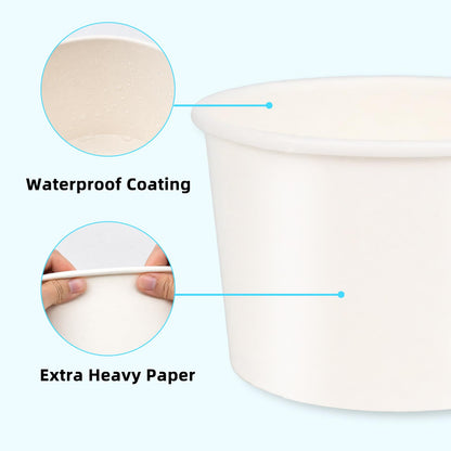 75 Pack 8 oz Paper Ice Cream Cups with Lids, Dessert Bowls Hot or Cold Food, Leak-Resistant To Go Containers for Soup, Sundae, Disposable Snack Bowls for Birthday, Wedding