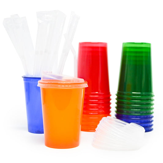 EcoDispose 12 Oz Colorful Disposable Plastic Cup, 4 Colours Assorted, Perfect for Picnic, Celebration and Holiday