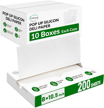 EcoDispose White Precut POP UP Deli Paper Sheet Pack of 200, Interfolded Heavy Paper for Food Wrap and Serving