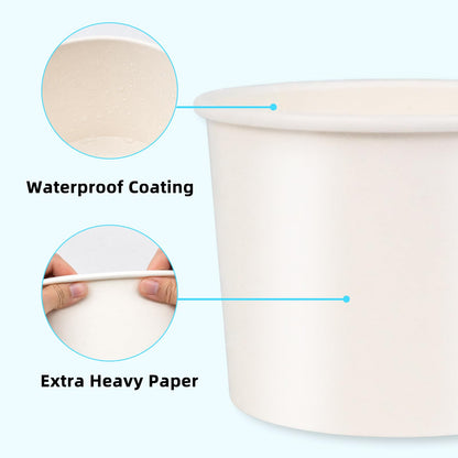 75 Pack 12 oz Paper Ice Cream Cups with Lids, Snack Bowls Hot or Cold Food, Leak-Resistant To Go Containers for Soup, Sundae, Disposable Snack Bowls for Birthday, Wedding