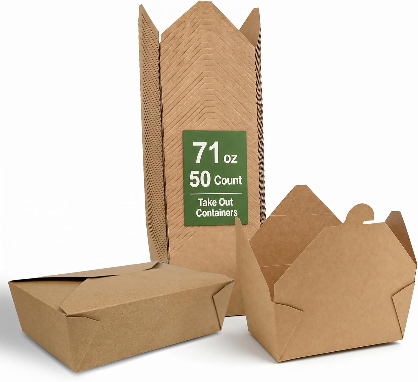 EcoDispose #3 71 oz Kraft Paper Fold To Go Containers, Microwaveable Leak and Grease Proof Take Out Boxes for Lunch,Leftover and Restaurant