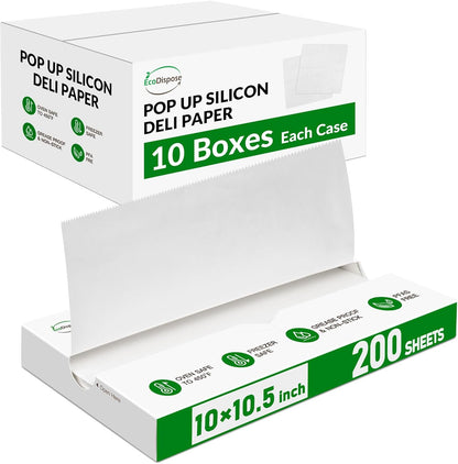 EcoDispose White Precut POP UP Deli Paper Sheet Pack of 200, Interfolded Heavy Paper for Food Wrap and Serving