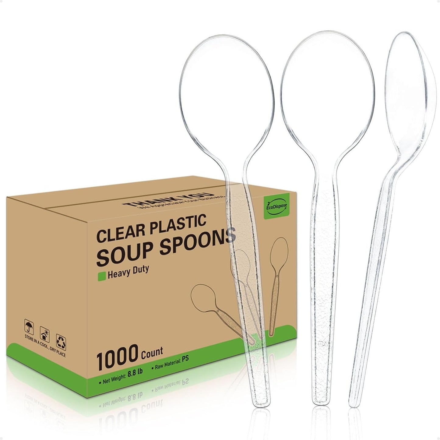Ecodispose Disposable Clear Plastic Spoons Heat Resistant and BPA Free, Heavy Duty Durable Disposable Cutlery for Party Event Supply