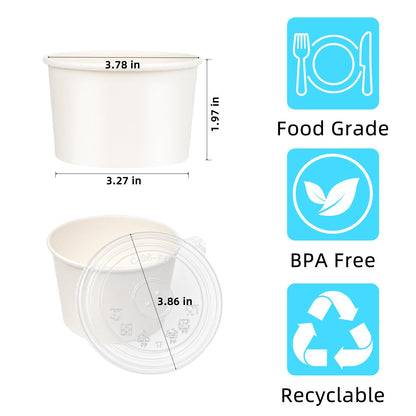 75 Pack 6 oz Paper Ice Cream Cups with Lids, Dessert Bowls Hot or Cold Food, Leak-Resistant To Go Containers for Soup, Sundae, Disposable Snack Bowls for Birthday, Wedding