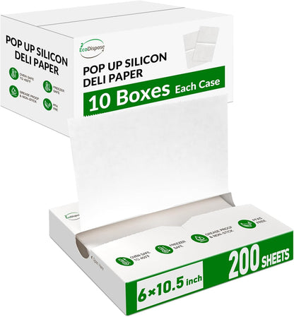 EcoDispose White Precut POP UP Deli Paper Sheet Pack of 200, Interfolded Heavy Paper for Food Wrap and Serving
