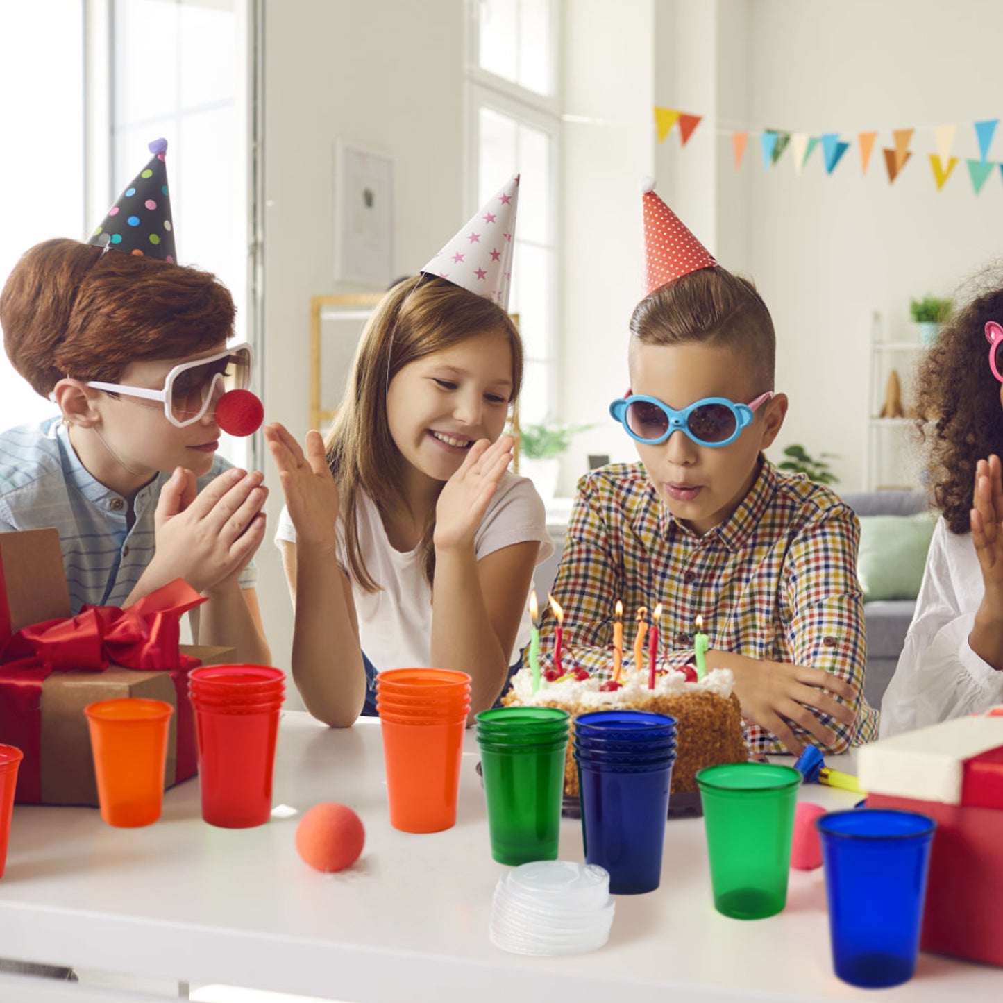 EcoDispose 12 Oz Kids Sippy Cups, 20 Count Spill Proof Reusable Cups, BPA-Free, 4 Colours Assorted Perfect for Party
