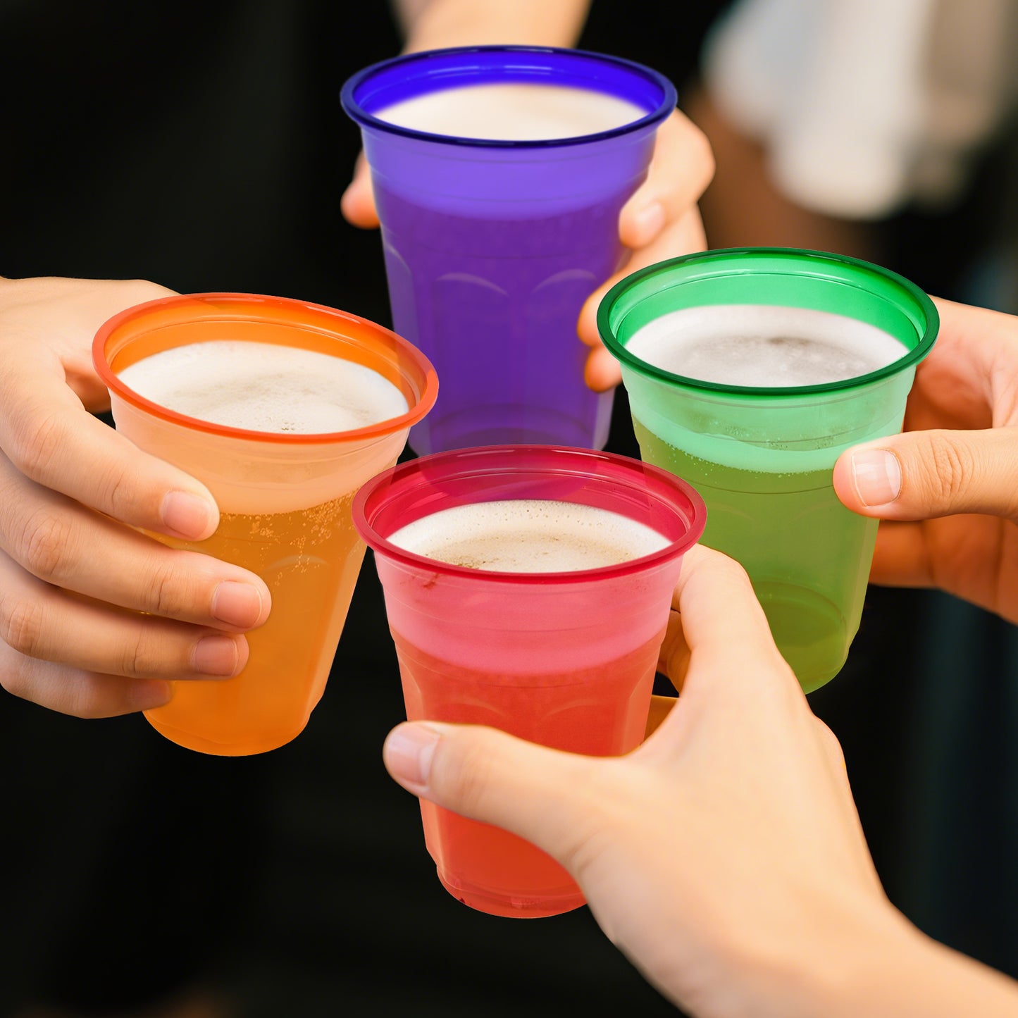 EcoDispose 16 Oz Plastic Cups, 4 Colours Assorted 100 Count Spill Proof Reusable Cups, BPA-Free, Perfect for Party