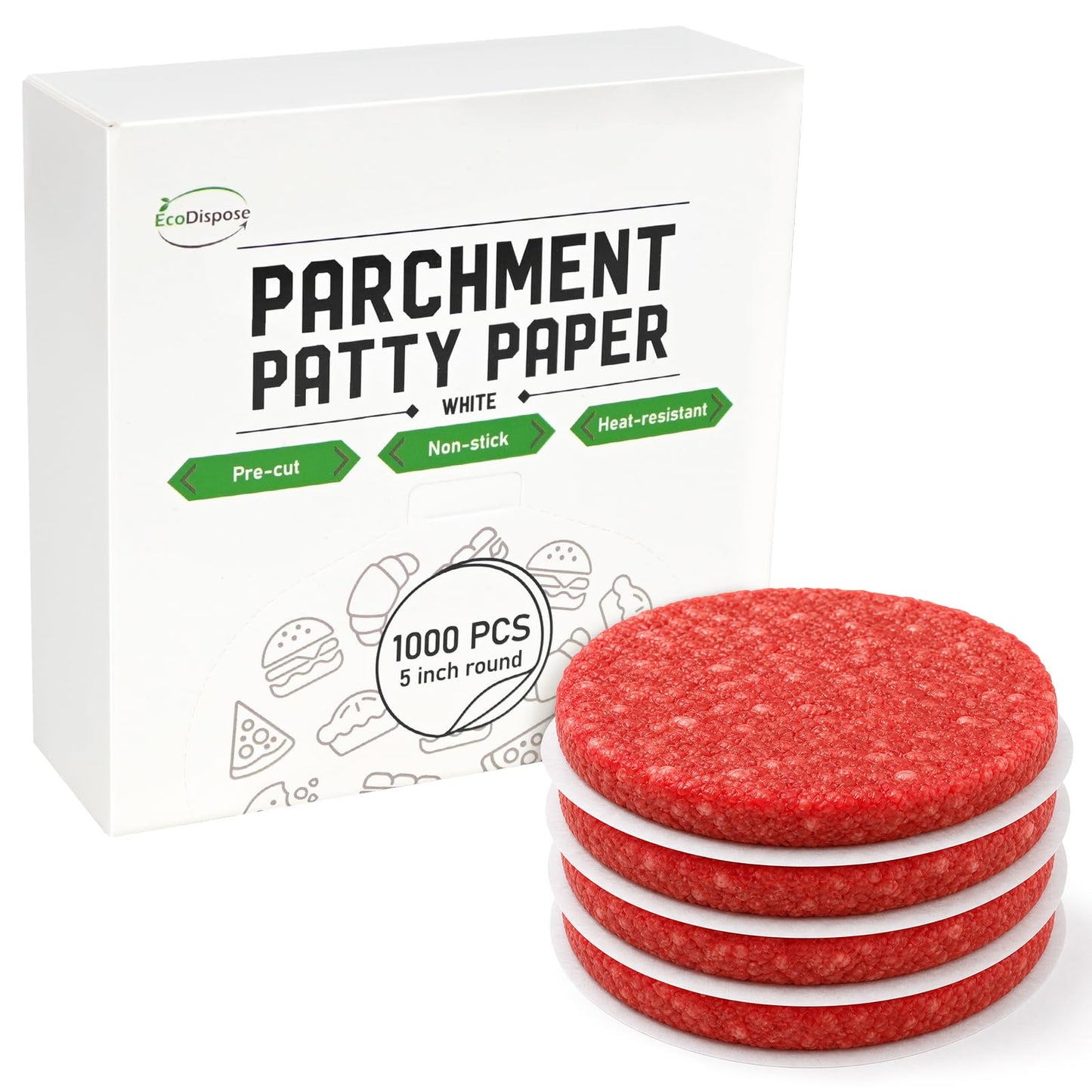 EcoDispose  5 Inch Round Non-Stick Kraft Hamburger Patty Paper