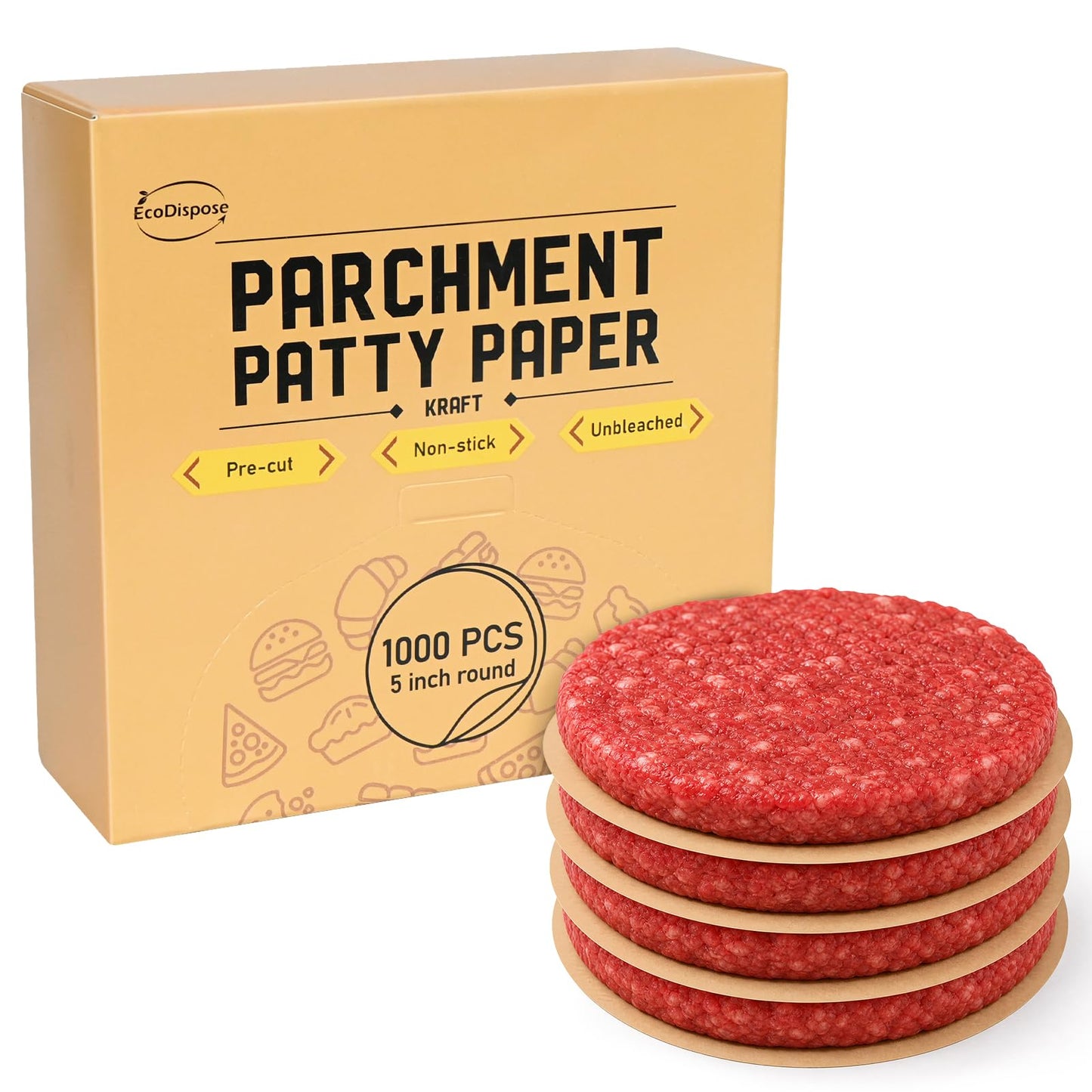 EcoDispose  5 Inch Round Non-Stick Kraft Hamburger Patty Paper
