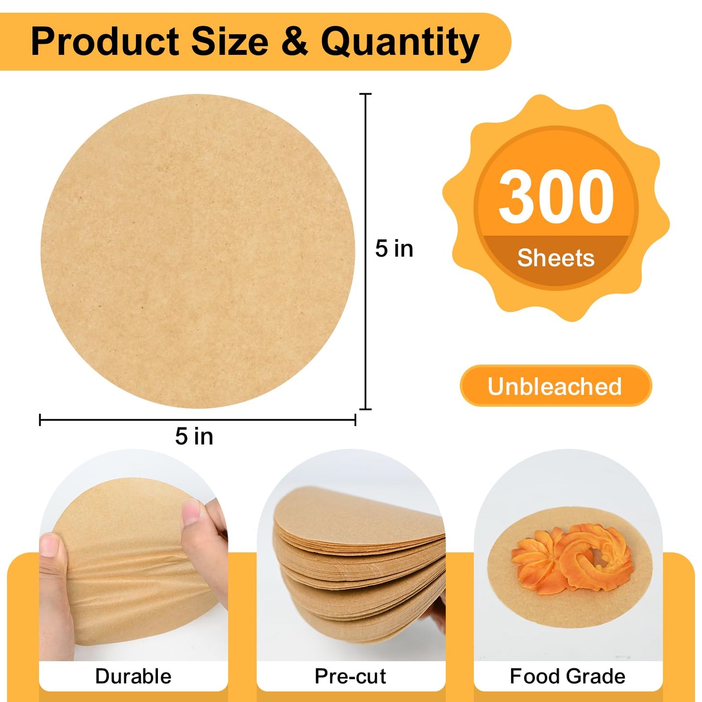 EcoDispose  5 Inch Round Non-Stick Kraft Hamburger Patty Paper