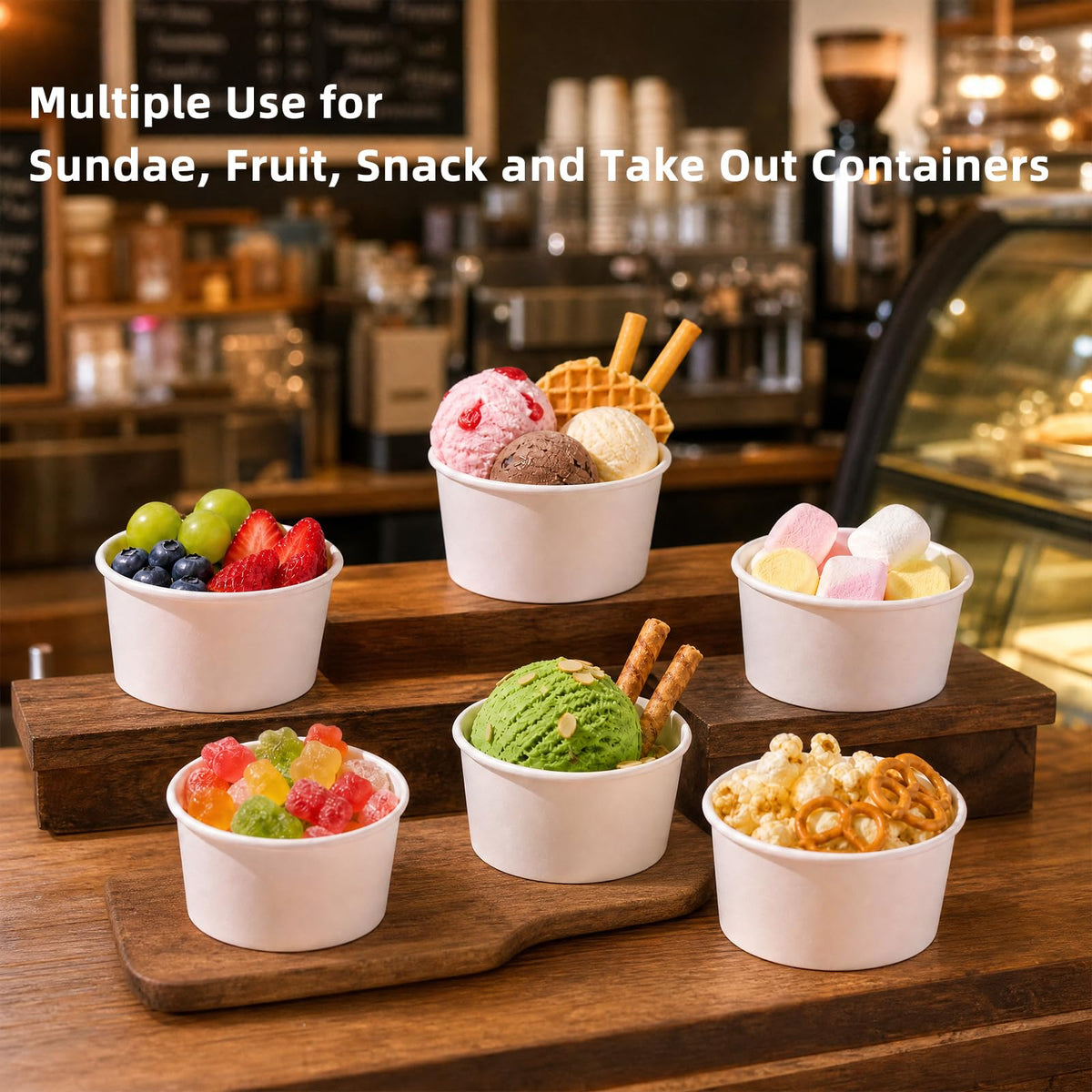 75 Pack 8 oz Paper Ice Cream Cups with Lids, Dessert Bowls Hot or Cold Food, Leak-Resistant To Go Containers for Soup, Sundae, Disposable Snack Bowls for Birthday, Wedding