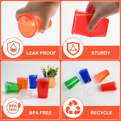 EcoDispose 12 Oz Colorful Disposable Plastic Cup, 4 Colours Assorted, Perfect for Picnic, Celebration and Holiday