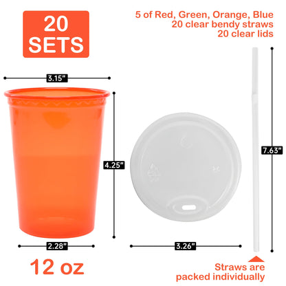EcoDispose 12 Oz Colorful Disposable Plastic Cup, 4 Colours Assorted, Perfect for Picnic, Celebration and Holiday