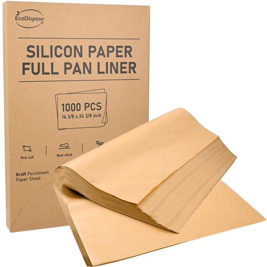 EcoDispose 1000 Pcs, 16-3/8" x 24-3/8" Non-Stick Precut Parchment Paper Baking Sheets Full Pan liner for Bake