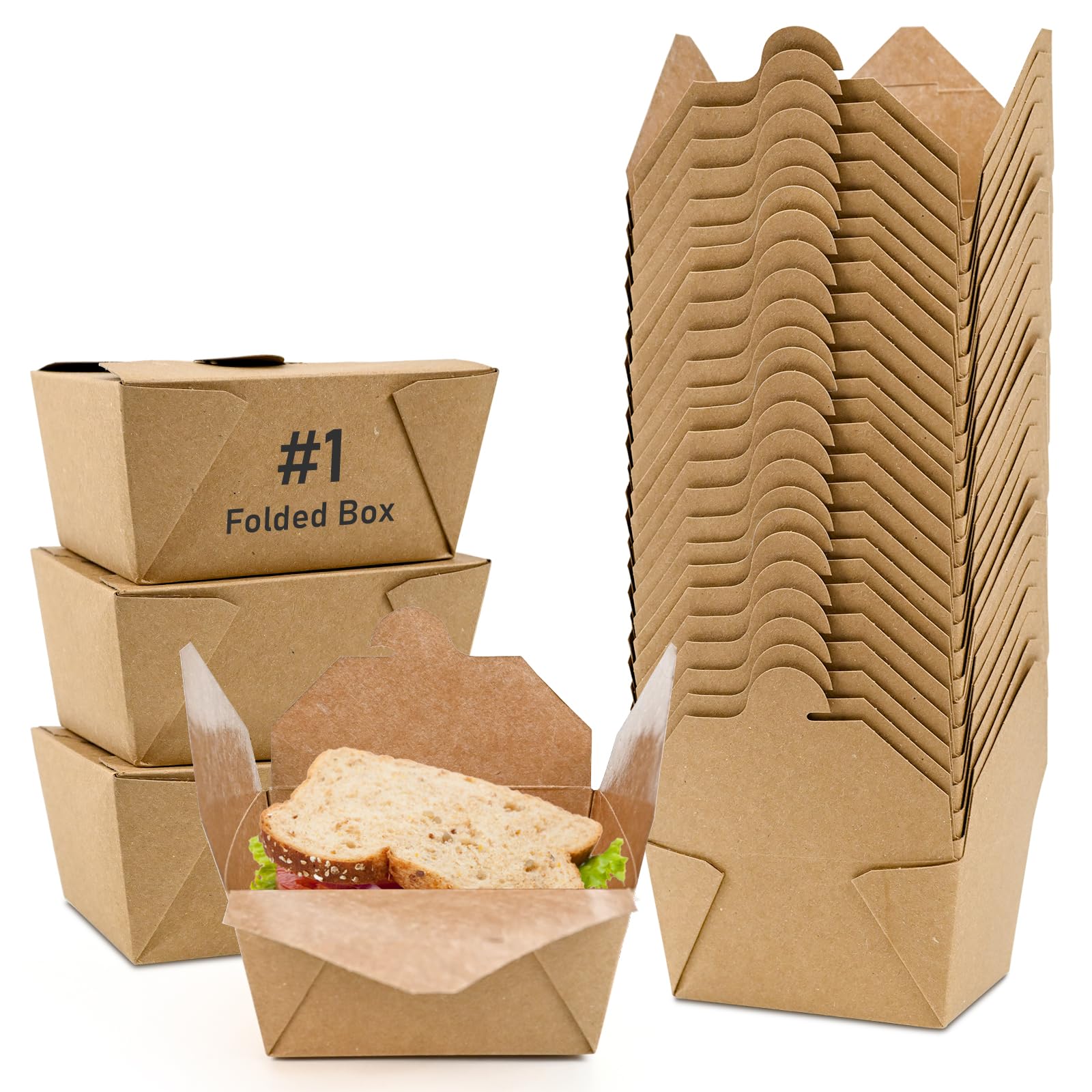 EcoDispose 30 oz Kraft Paper Fold To Go Containers, Microwaveable Leak and Grease Proof Take Out Boxes for Lunch,Leftover and Restaurant