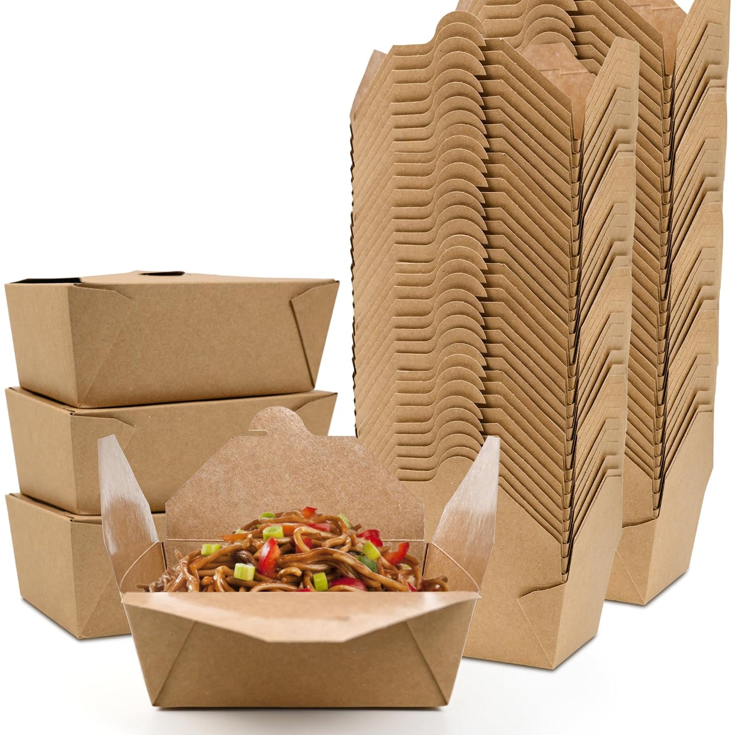 EcoDispose Kraft Paper Fold To Go Containers, Microwaveable Leak and Grease Proof Take Out Boxes for Lunch, Leftover and Restaurant