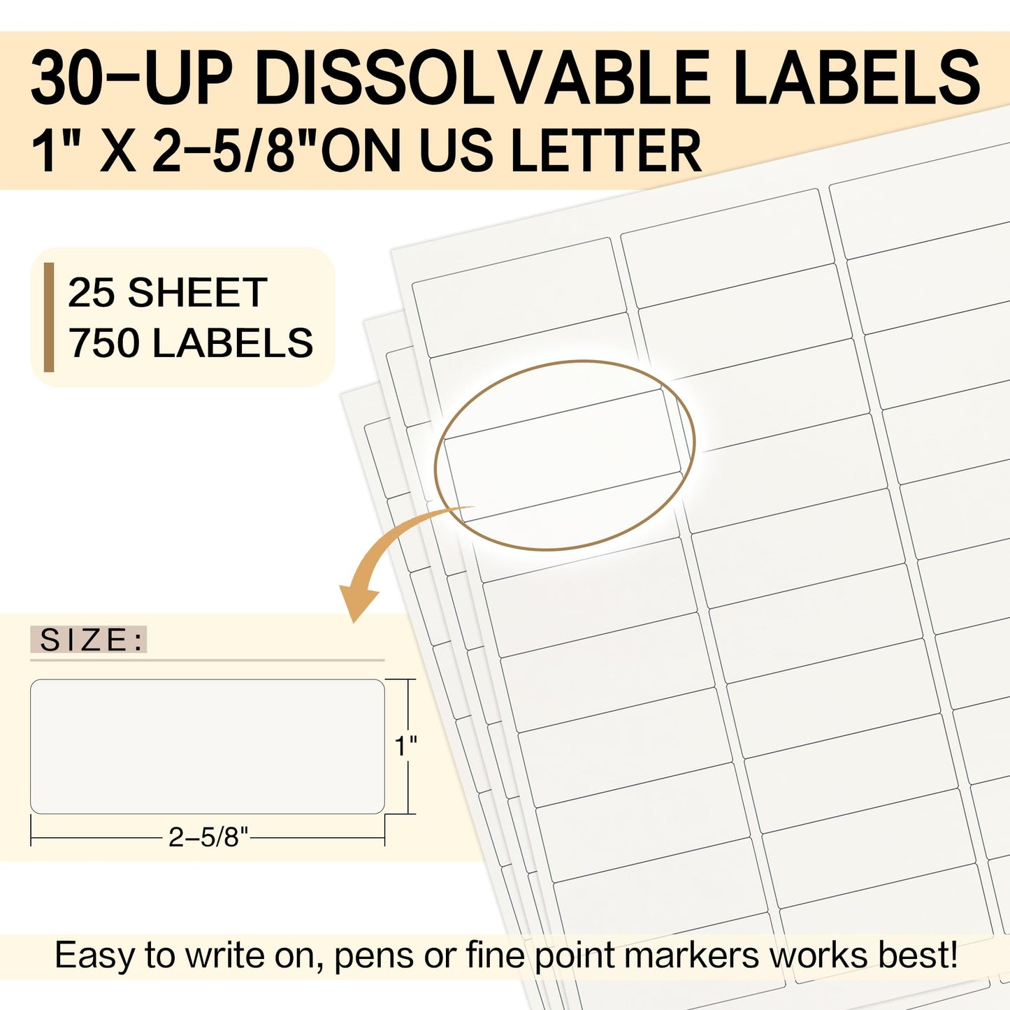 EcoDispose Dissolvable Food Labels 8.5" x 11" Printable Sticker Paper for Laser & Inkjet Printers Full Sheets and 1" X 2-5/8" Sticket Labels,Freezer Labels-25 Sheets