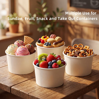 75 Pack 12 oz Paper Ice Cream Cups with Lids, Snack Bowls Hot or Cold Food, Leak-Resistant To Go Containers for Soup, Sundae, Disposable Snack Bowls for Birthday, Wedding