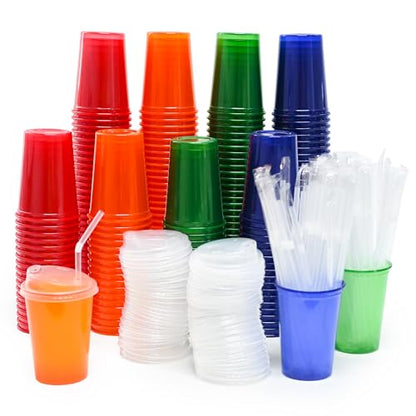 EcoDispose 12 Oz Colorful Disposable Plastic Cup, 4 Colours Assorted, Perfect for Picnic, Celebration and Holiday