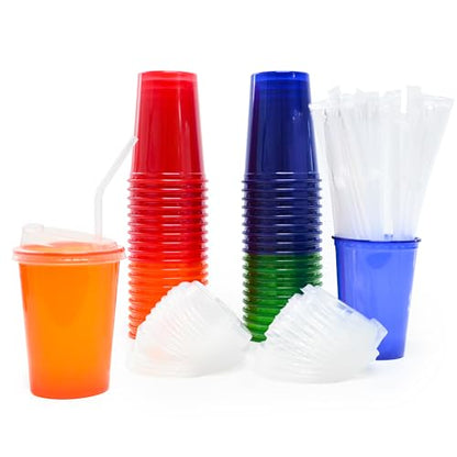 EcoDispose 12 Oz Colorful Disposable Plastic Cup, 4 Colours Assorted, Perfect for Picnic, Celebration and Holiday