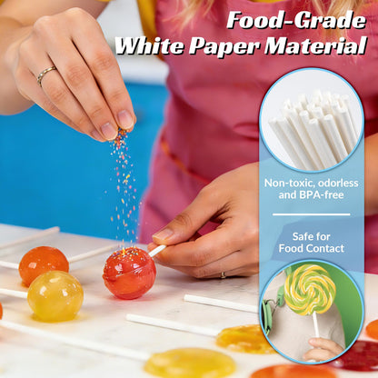 EcoDispose Paper Lollipop Sticks，Paper Sucker Sticks for Cupcake Toppers,Homemade Candy,Chocolate