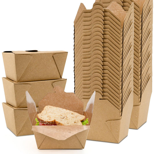 EcoDispose Kraft Paper Fold To Go Containers, Microwaveable Leak and Grease Proof Take Out Boxes for Lunch, Leftover and Restaurant